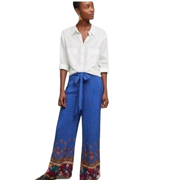 Anthropologie Ett:twa Bohemian Floral Hem Wide-leg Pants - Picture 1 of 16